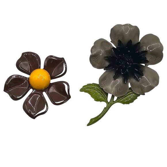 Unbranded Jewelry - Vtg Set Floral Brooches Whimsigoth Fairy Dark 3D Daisy Garden Grunge Retro Fun